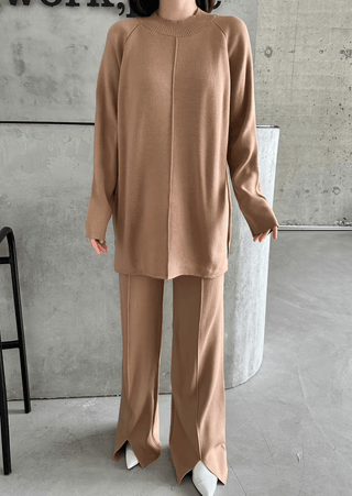 Slit and Ribbed Suit Set