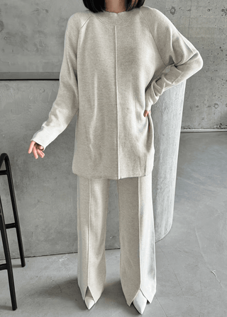 Slit and Ribbed Suit Set